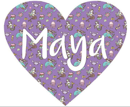 Mermaid Heart Name Sticker, Kids Bedroom wall, Removable repositionable, girl gift, nursery. wall decor prints, Personalised